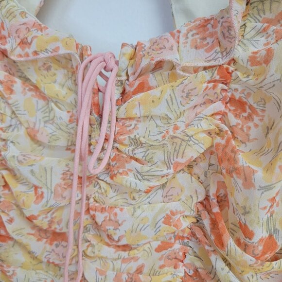 Free People Mabel Blouse Size Sm Floral Sheer Long Sleeve Coquette Boho Festival - Picture 2 of 12